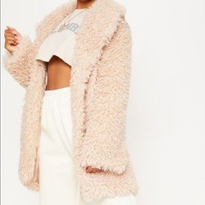 Pretty Little Thing Stone Teddy Faux Fur Coat